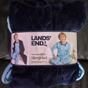 Lands' End Youth 3 - Piece Sleep Set Hooded Rob, Pajama Top & Pajama Bottom Blue